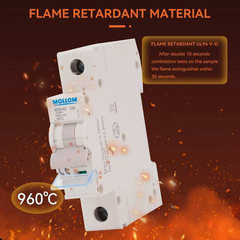 1 Pole 110-240V 6A Miniature Circuit Breaker with Thermal Magnetic Trip, 6KA Breaking Capacity, C Curve, flame retardant material