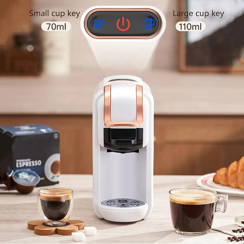 4 In One Compact Coffee Maker Offers No Sweat Hot And Cold Brewing Compatible With K Cup And Dolce Gusto Pods Portable Espresso System For Butter Smooth Daily Sips Anywhere with small and large cup keys.