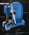 Heavy Duty Manual Arbor Press 3 Ton Cast Iron Desktop Punch Press with 12.2 inch stroke for metal stamping and bending