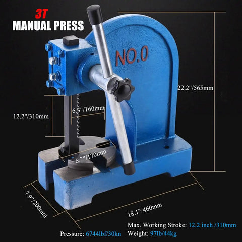 Heavy Duty Manual Arbor Press Rock Solid Cast Iron Desktop Punch Machine with smooth lever, dimensions 22.2x12.2 inches.