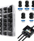 Heavy Duty Waterproof Cable Glands 25 Pack IP68 Entry For 3 To 6.5mm Nylon Plastic Connectors With Durable Box, Tight Seal