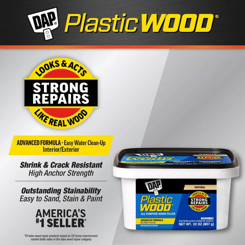 Plastic Wood All Purpose Latex Filler Natural 32 Oz Looks Like Real Wood for Interior and Exterior Use product packaging