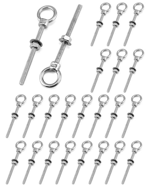 Stainless Steel Eye Bolts Heavy Duty 25 Pack 1/4 By 3 Inch Marine Grade Threaded Eyebolts With Nuts And Washers