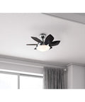 Quince 24 Inch Indoor LED Ceiling Fan With Light, Chrome Finish, Downrod Only Installation, visible in modern room setting