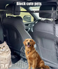 Heavy Duty Mesh Pet Gate For Tesla Cybertruck showing dog and cat blocked from front seats, ideal for pet safety.