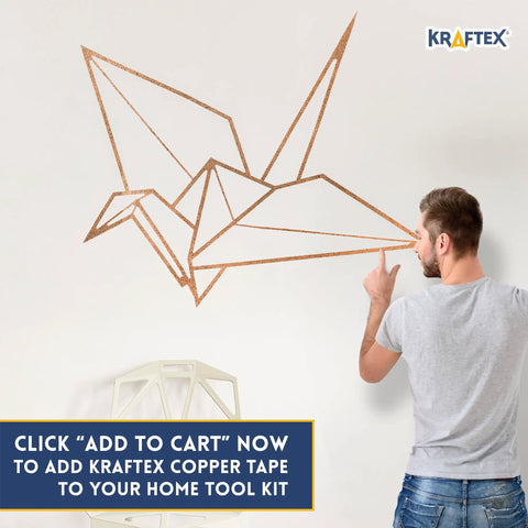 Person decorating wall with Pro Grade Copper Foil Tape Quarter Inch By 108 Feet 2 Pack for geometric design