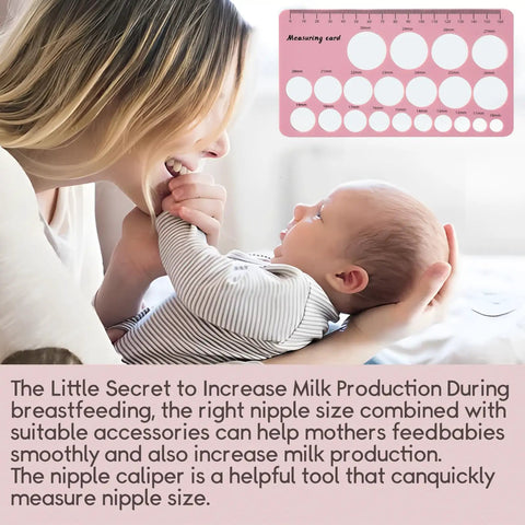 Soft Silicone Nipple Ruler And Flange Size Gauge For Breast Pump Quick Nipple Measurements shown with mother and baby