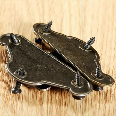 Butterfly Hinges Latch Hasp Kit for Cabinets and Wooden Boxes Vintage Hardware Decor for Jewelry Boxes and Wine Cases, screws visible