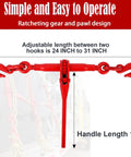 Heavy Duty 5/16-3/8 Inch Chain Binders Set Of 2 With 5/16 X 10 Ft Chains, Grade 70 Load Transport Bindings And Chains, Grappling Hook, 9,200 Lbs Working Load Capacity showing adjustable ratchet tensioner.