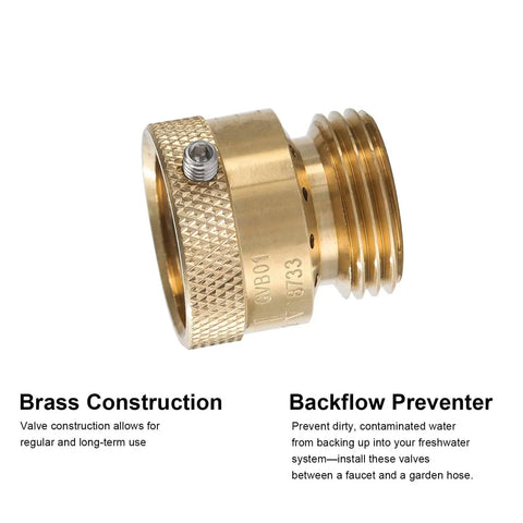 Lead Free Brass 3/4 Inch MHT Hose Bibb Connector With Backflow Preventer Vacuum Breaker Check Valve shown on white background