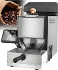 Dope Compact Electric Coffee Bean Roaster With Smoke Filter And Digital Display Rocking Precision For 200 Gram Batches and smooth automatic roasting, side view.