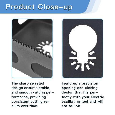 Close-up of Heavy Duty Drywall Outlet Cutter For Oscillating Multi Tool showing serrated edge and precision design for accurate cuts.