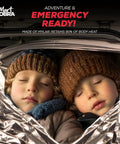 Two children wrapped in 4 Pack Space Mylar Blankets For Survival Gear And Cold Weather Warmth, Prepper Ready Thermal Blankets