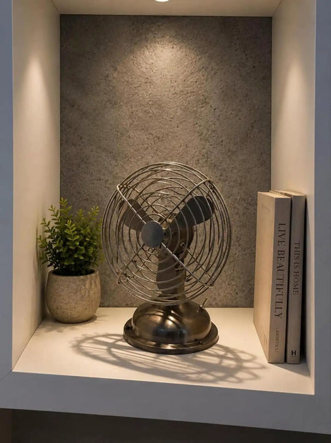 Industrial Chandelier Ceiling Fan | Remote Control, 3-Light Fixture, Rustic Farmhouse Lighting in cozy shelf setting with books.