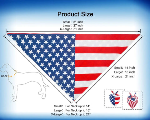 Dual-Layer Patriotic Dog Bandana Set 2Pack Reversible Red White Blue Triangle Style For Big Pups size guide image.