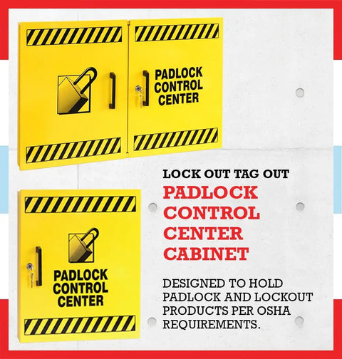 Lockout Tagout Cabinet Kit For Safe Padlock Storage And Quick Access Control Center Double Wide Yellow Meets OSHA Standards