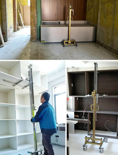 Heavy Duty Portable Cabinet Lift With Manual Winch Trolley For Kitchen Units And Wall Panels in use lifting cabinets.