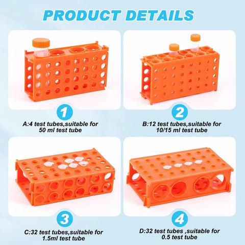 Five Piece Four Way Test Tube Rack Holder Set For Zero Point Five Ml One Point Five Ml Ten Ml Fifteen Ml Fifty Ml Interlocking Centrifuge Plastic Rack Stand For Compact Lab Gear And Neat Storage In Science Experiments