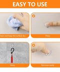 Instructions for using Forty Pack Mini Clear Suction Cup Hooks With Sleek Metal Utility Rings, showing the steps from cleaning to removal.