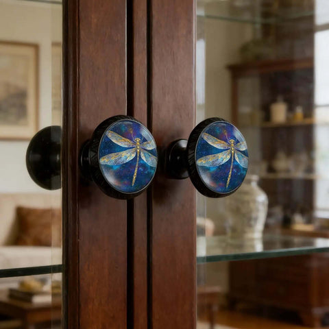 Starry Dragonfly Acrylic Cabinet Knobs Set Round Drawer Pulls For Dresser Cupboard Kitchen Cabinets And Doors Enchanting Night Sky Design