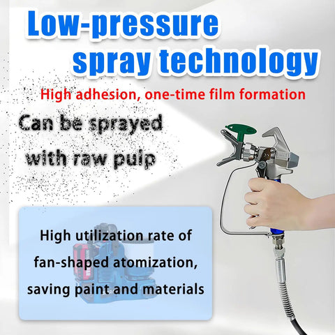 Close-up of No Strings Attached Cordless Paint Sprayer showing low-pressure spray technology for furniture refinishing.