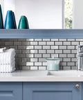 Stainless Steel Peel And Stick Backsplash Tiles Set Of 10 Sheets With 3D Metal Subway Silver Brick Mosaic for kitchen installation