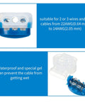 60 Piece 3 Way Wire Connectors Locks Self Stripping IDC Pigtail Connectors For 22-14 AWG Wires showing interior and waterproof gel feature.