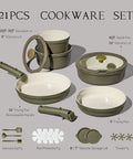 21 Piece Ceramic Cookware Set With Detachable Handles Nonstick Pots And Pans Induction Ready Dishwasher Safe PFAS Free PFOA