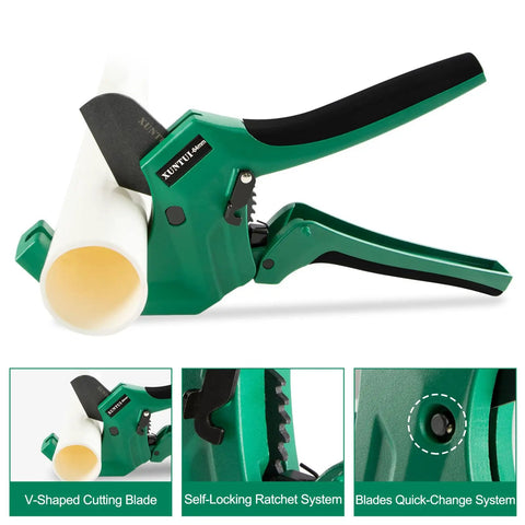 Ratchet PVC Pipe Cutter For 2 Inch 64mm Pipe With Extra Blade, Heavy Duty One-Handed Tubing Cutter For Sch 40 80 PVC, PEX, CPVC