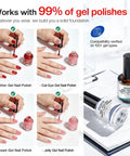 Gel Nail Primer And Dehydrator Kit For Gel Polish Prep, Hema Free And Acid Free Bond, shown with various gel polishes.
