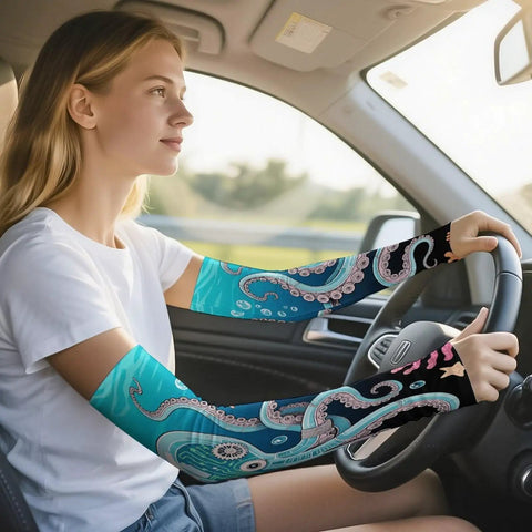 Premium Ice Silk Arm Sleeves Deliver Ultra Fly Compression Fit to block harsh sunlight while driving.