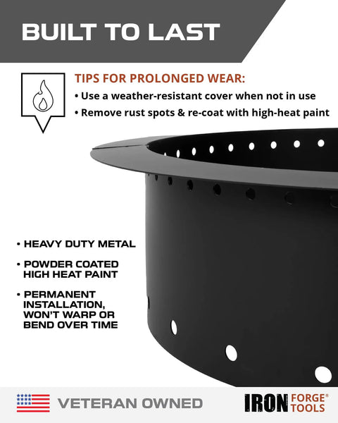 Built to last Smokeless Fire Pit Ring 36 Inch Outer Diameter With 30 Inch Inner Insert Liner Heavy Duty Steel Outdoor Fire Pit