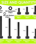 1000Pcs M3 Screws Kit With M3x6mm, M3x8mm, M3x10mm, M3x12mm, M3x16mm, M3x20mm, M3x25mm, M3x30mm Hex Socket Head Bolts 12.9 Grade Black