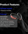 Heavy Duty Serpentine Belt For Honda CrV And Dodge Ram Fit 2004 To 2006 Models on a dark background highlighting features.