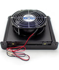 25 Liters Per Minute Hydraulic Oil Cooler With Aluminum Alloy Radiator And Heat Exchanger, 1.35 KW Cooling Capacity, 3 MPa Working Pressure, DC 24V, compact view from top showing fan and cables