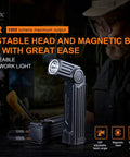 WT25R 1000 Lumen Rechargeable Handheld Work Light with Pivoting 105 Degree Head, Magnetic Base on workbench