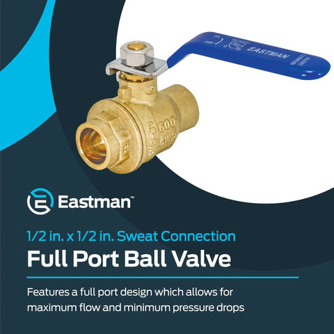 Heavy Duty Full Port Brass Ball Valve 1/2 In Sweat To 1/2 In Sweat Inline Plumbing Valve for Systems, DIY Friendly, Low Pressure Drop
