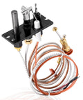 Front view of Criditpid 4021-737 propane fireplace pilot assembly with thermocouple, thermopile, copper tubing and braided wires.