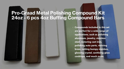 Knockout Six Piece Metal Polish Compound Kit 24 Oz Heavy Duty Buffing Paste Bars in six colors for auto detailing and jewelry crafting.