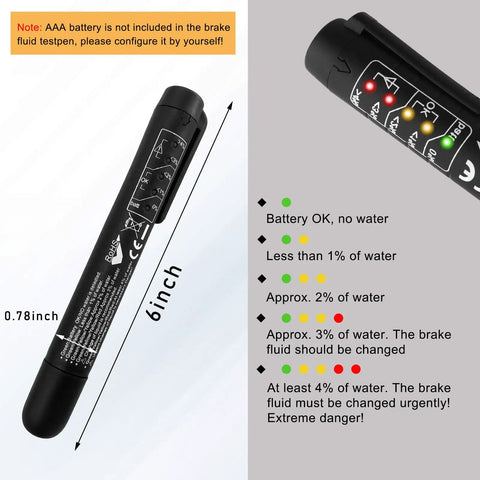 Brake Fluid Tester Pen With 5 LED Indicators For DOT3 DOT4 DOT5.1 Testing, Quick Moisture Check For Car Maintenance, Prevent Brake Fade