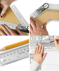 Kickass Digital Angle Finder And Protractor 7 Inch Stainless Steel Measuring Ruler in use with pencil for precise angle measurement.