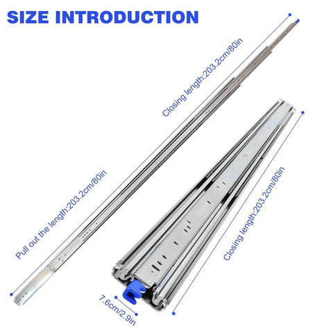 Beefy Heavy Duty Ball Bearing Drawer Slides With 500lb Capacity For Ultra Smooth Full Extension And Auto Lock Rugged Cold Rolled Steel Tracks Dual Ball Bearings For Quiet Heavy Load Cabinets Tool Chests And Drawer Systems, 80in