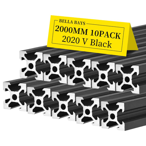 Beefy 10 Pack 2000mm 2020 V Slot Aluminum Extrusion Profiles Anodized Black European Standard stacked view