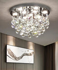 Awesome Sparkly 20 Inch Modern Round Crystal Raindrop Flush Mount Ceiling Light With Nine Dimmable Lights Adjustable Color