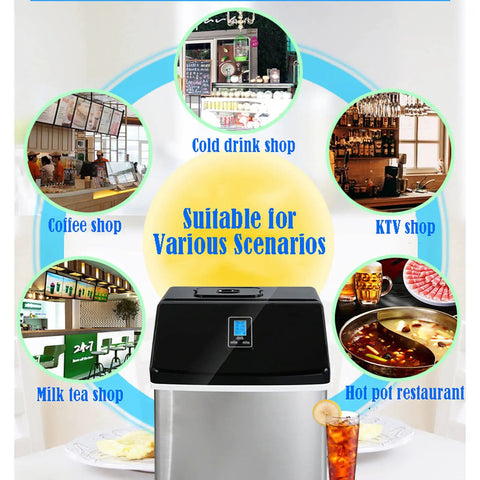 Slick Countertop Ice Cube Maker, Portable Electric Unit With Foolproof Touch Controls, suitable for cafes, bars, and restaurants.