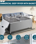 Festisoul 22Qt Double Commercial Electric Deep Fryer with XL baskets, stainless steel construction for restaurant use.