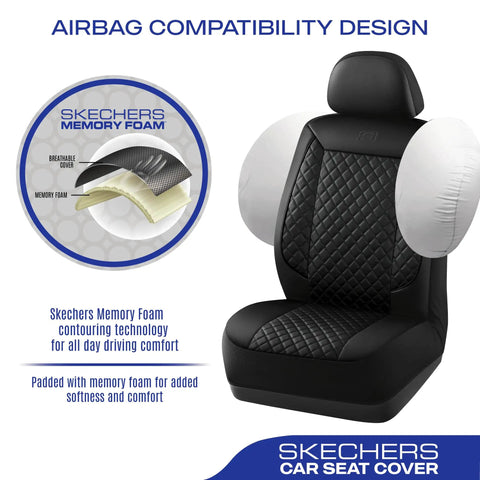 Piping Luxury Faux Leather Car Seat Covers Waterproof Anti Slip Front Seat Protector Ergonomic All Day Comfort Universal Fit for 95 Percent Cars Vans Trucks SUVs Black Easy Install airbag compatibility shown