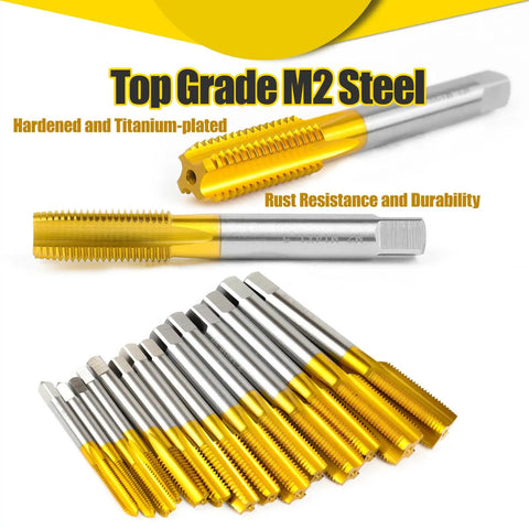 Two Piece M10 X 1.5 Thread Taps Set HSS Right Hand M2 Steel Taper And Bottom Milling Tap with Titanium Plate Finish Hardened
