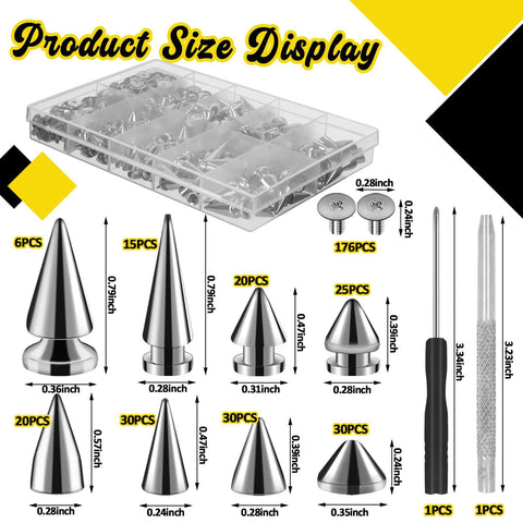 354 Piece Punk Spikes And Studs Kit In 8 Sizes For Leather Crafting Cone Spikes And Rivets For Jackets Shoes Belts Bags And Dog Collars Durable Metal With Screws In A Handy Plastic Box