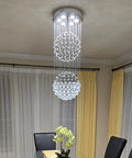 6 Light Crystal Chandelier For Dining Room And Living Room, Crystal Ball Rain Drop Flush Mount Ceiling Light Fixture in foyer